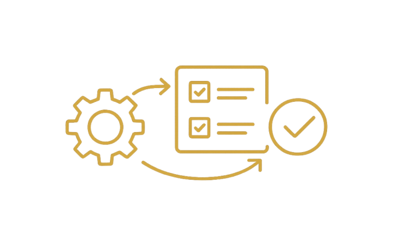 Icon: Zahnrad mit Checkliste Icon: Automatisierung und klare Verantwortlichkeiten